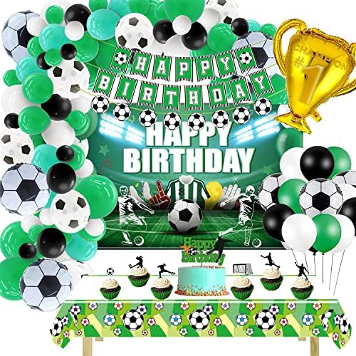 GREPARPY Futbol Parti Süslemeleri-Futbol Doğum Günü Parti Malzemeleri Dahil Futbol Tema Balonlar Kemer Çelenk, Afiş, Zemin,