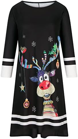 Ruzıyoog 3/4 Kollu T Gömlek Elbise Kadınlar için Noel Uzun Kollu Kokteyl A-Line Elbiseler Sevimli ve Sevimli Tatil Kıyafet