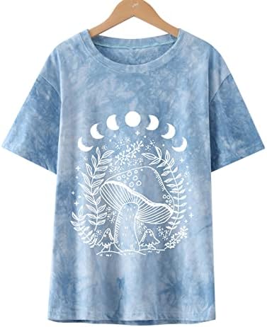 Kravat boya Yaz Gömlek Kadınlar için Güneş Ay Vintage Baskılı Tees Bluz Yuvarlak Boyun Kısa Kollu Gömlek Casual Kazak