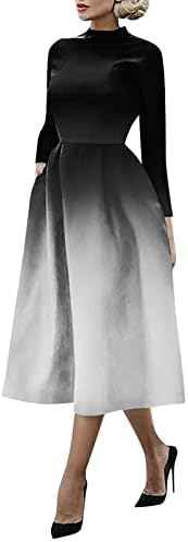 ıZZZHH Zarif Bahar Elbiseler Kadınlar için 2023 Uzun Kollu Mock Boyun Pilili Dökümlü Bir Çizgi Maxi Elbise Tatil Sonbahar