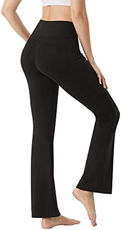 Junyue Kadınlar Geniş Bacak Pantolon Çizme Kesim Yoga cepli pantolon Yüksek Belli Siyah Flare Tayt Atletik Pantolon Rahat
