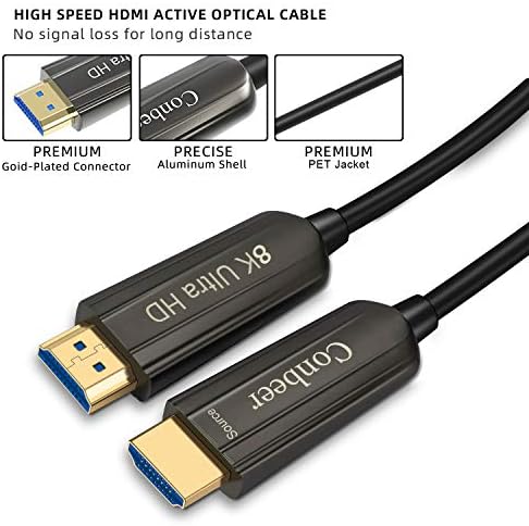 Conbeer Fiber Optik HDMI Kablosu, 8K HDMI 2.1 Yüksek Hızlı 48Gbps 8K@60Hz 4K@120Hz Dinamik HDR 10, eARC, HDCP2.2, Duvar İçi