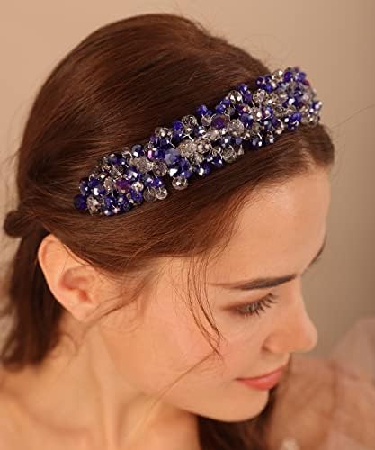 Xerling Mavi Kristal Tiara ve Taç Kızlar için Gümüş Kafa Gelin Düğün Balo saç aksesuarları Gelin Prenses saç bandı Headdress